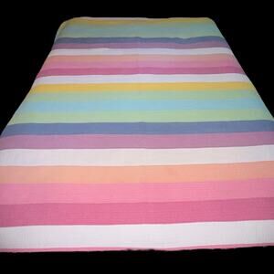 Pottery Barn Teen Henley Stripe Pastel Rainbow Quilt Blanket Full Queen